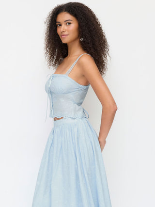Cotton Cotton-blend Textured Lace Cami Top & Mid Rise Maxi Skirt Set For Daily Casual Vacation