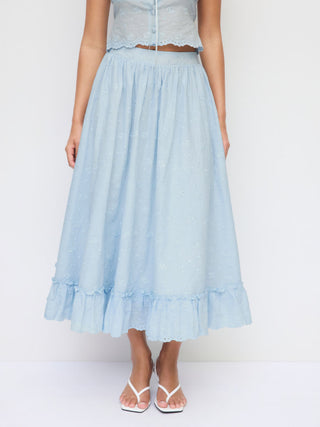 Cotton Cotton-blend Textured Lace Cami Top & Mid Rise Maxi Skirt Set For Daily Casual Vacation