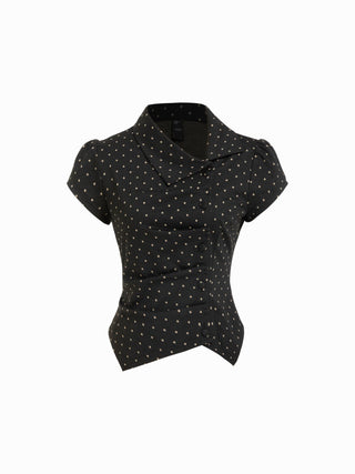 Woven Gingham Puff Sleeve Ruched Asymmetrical Hem Top For Daily Casual