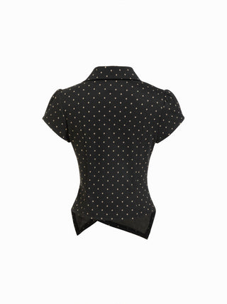 Woven Gingham Puff Sleeve Ruched Asymmetrical Hem Top For Daily Casual