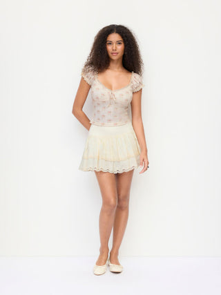 Floral Sweetheart Neckline Ruched Lace Trim Tie Front Top