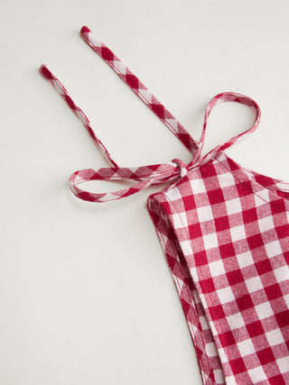 Cotton Gingham Boat Neck Drawstring Wide Leg Jumpsuit