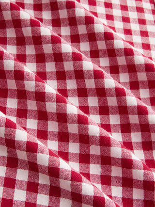 Cotton Gingham Boat Neck Drawstring Wide Leg Jumpsuit