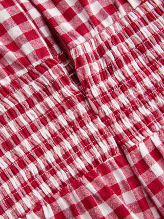 Cotton Gingham Boat Neck Drawstring Wide Leg Jumpsuit