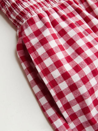 Cotton Gingham Boat Neck Drawstring Wide Leg Jumpsuit