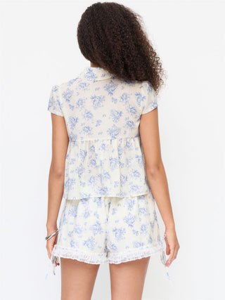 Woven Cotton-blend Floral Peplum Short Sleeve Oversized Blouse For Daily Casual Vacation