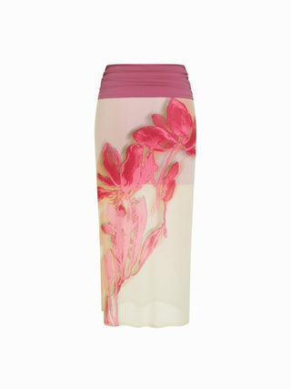 Mesh Halter Neckline Top & Mid Rise Floral Ruched Pencil Maxi Skirt Set