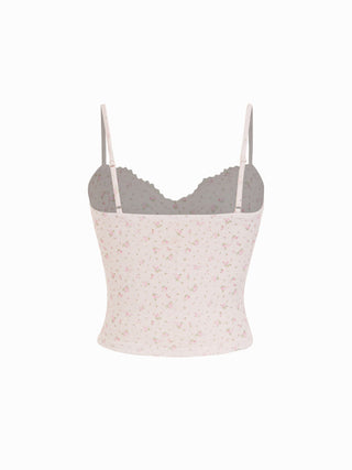 Textured Floral V-neck Lace Trim Cami Top