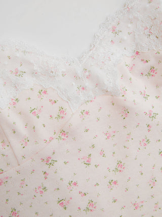 Textured Floral V-neck Lace Trim Cami Top