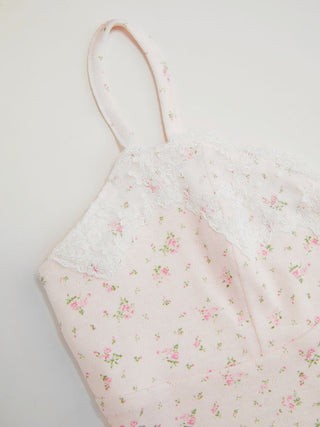 Textured Floral V-neck Lace Trim Cami Top