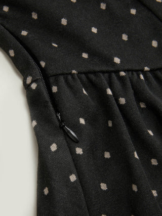 Jacquard Polka Dot V-neck Ruched Lace Trim Flared Mini Dress