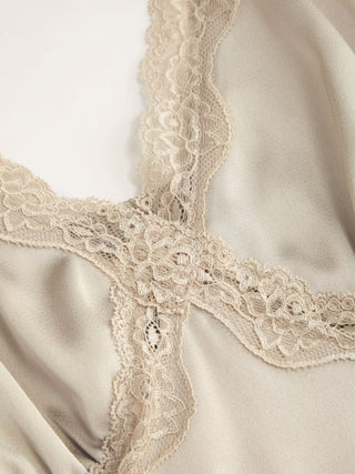 Satin V-neck Lace Trim Tank Blouse