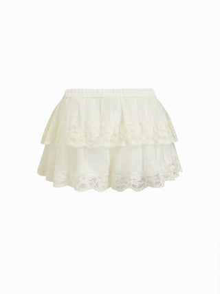 Mesh Mid Rise Lace Tiered Mini Skirt