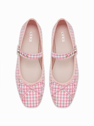 BOWKNOT GINGHAM MARY JANE FLATS