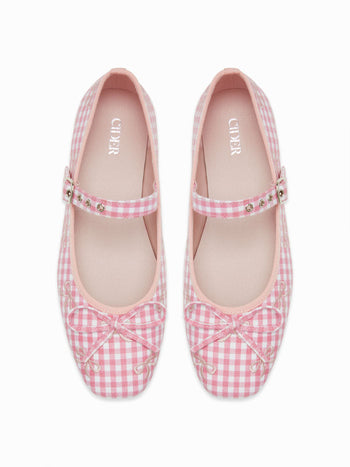 BOWKNOT GINGHAM MARY JANE FLATS