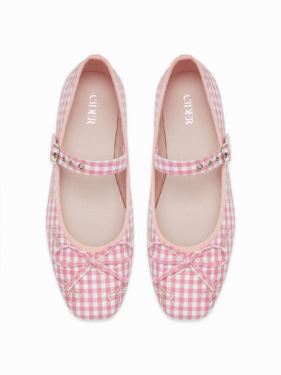 BOWKNOT GINGHAM MARY JANE FLATS