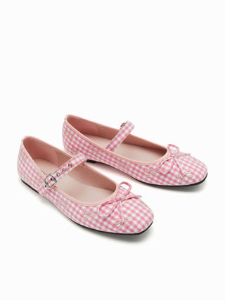 BOWKNOT GINGHAM MARY JANE FLATS