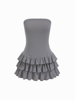 Striped Bandeau Ruffle Tiered Mini Dress