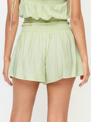 Woven Textured Mid Rise Floral Applique Frill Trim Shorts For Daily Casual Vacation