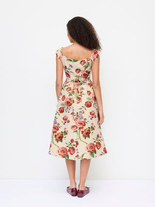 Jacquard Jacquard Floral Sweetheart Off-shoulder Flared Midi Dress For Date Wedding