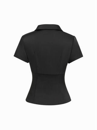 Satin Short Sleeve Ruched Corset Blouse