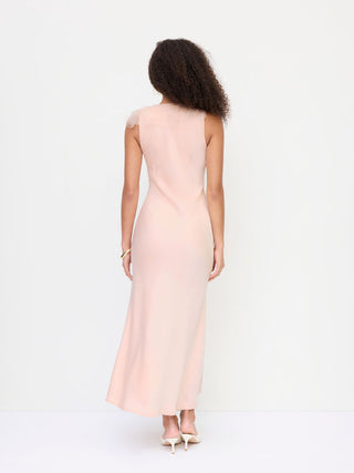 Satin Satin V-neck Ruffle Rosette Low Rise Maxi Dress For Date Wedding