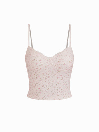 Textured Floral V-neck Lace Trim Cami Top