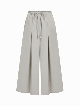 Cotton-blend Low Rise Drawstring Wide Leg Trousers