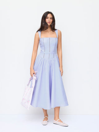 Summer Dress Summer Dresses Flowy Dresses Silky Soft Floral corset Woven Square Neck Guipure Detail Low Rise Pleated A-line Maxi Dress For Date Vacation
