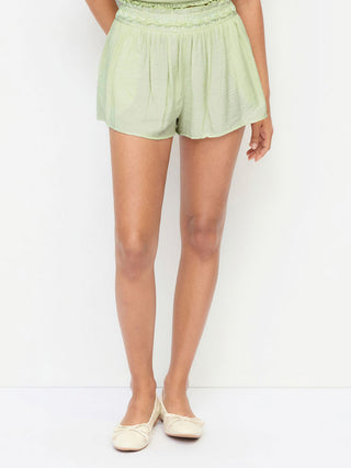 Woven Textured Mid Rise Floral Applique Frill Trim Shorts For Daily Casual Vacation