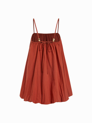 Cotton-blend Square Neck Textured Bubble Hem Mini Dress