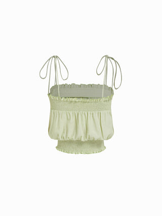 Woven Textured Square Neckline Applique Shirred Ruffle Cami Blouse For Daily Casual Vacation
