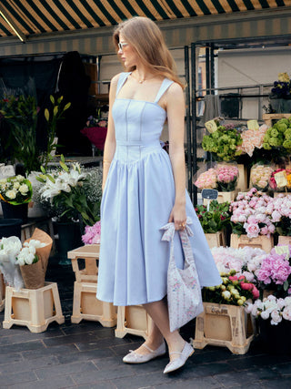 Summer Dress Summer Dresses Flowy Dresses Silky Soft Floral corset Woven Square Neck Guipure Detail Low Rise Pleated A-line Maxi Dress For Date Vacation