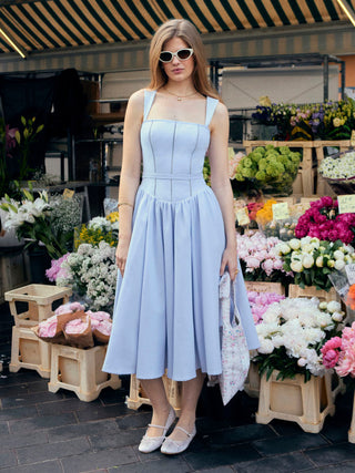 Summer Dress Summer Dresses Flowy Dresses Silky Soft Floral corset Woven Square Neck Guipure Detail Low Rise Pleated A-line Maxi Dress For Date Vacation
