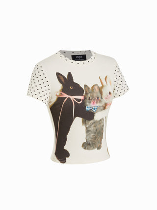 Bunny Graphic Polka Dot Short Sleeve Tee