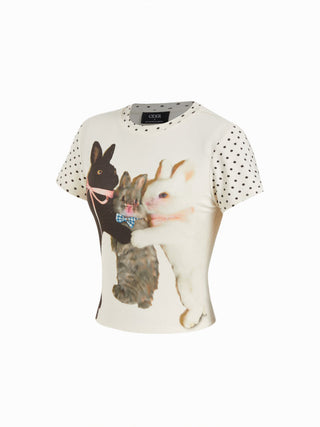 Bunny Graphic Polka Dot Short Sleeve Tee