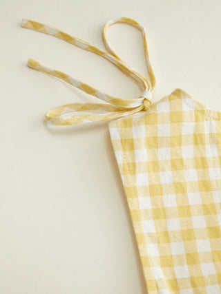 Cotton Gingham Boat Neck Drawstring Wide Leg Jumpsuit