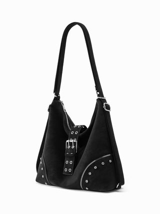 Faux Leather STUDDED BUCKLE TOTE BAG For Daily Casual Music Festival/Live House Work