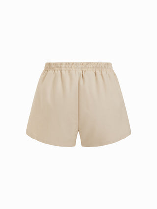 Linen-blend Mid Rise Embroidery Hollow Out Beaded Drawstring Oversized Shorts