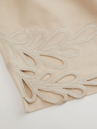 Linen-blend Mid Rise Embroidery Hollow Out Beaded Drawstring Oversized Shorts