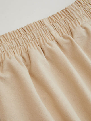 Linen-blend Mid Rise Embroidery Hollow Out Beaded Drawstring Oversized Shorts