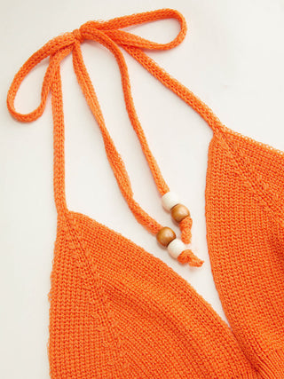 Knit Halter Neckline Pointelle Scalloped Hem Tank Top