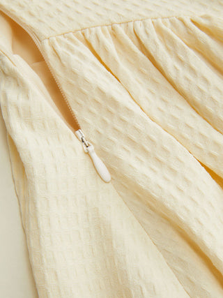 Textured Square Neck Puff Sleeve Ruched Flared Maxi Dress