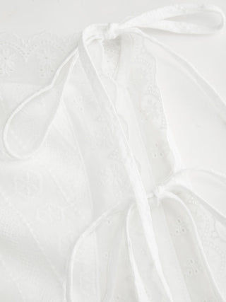 Cotton-blend Asymmetrical Embroidery Broderie Anglaise Trim Tie Side Split Cami Top