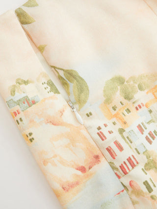 Linen-blend Mid Rise Fruit Graphic Asymmetrical Shorts
