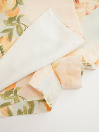 Linen-blend Mid Rise Fruit Graphic Asymmetrical Shorts