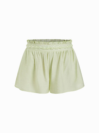 Woven Textured Mid Rise Floral Applique Frill Trim Shorts For Daily Casual Vacation