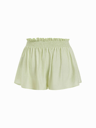Woven Textured Mid Rise Floral Applique Frill Trim Shorts For Daily Casual Vacation