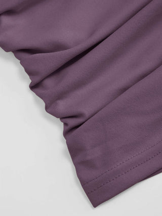 Knit Fabric Asymmetrical Neck Embroidery Ruched Tee For Daily Casual Vacation