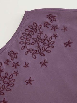 Knit Fabric Asymmetrical Neck Embroidery Ruched Tee For Daily Casual Vacation